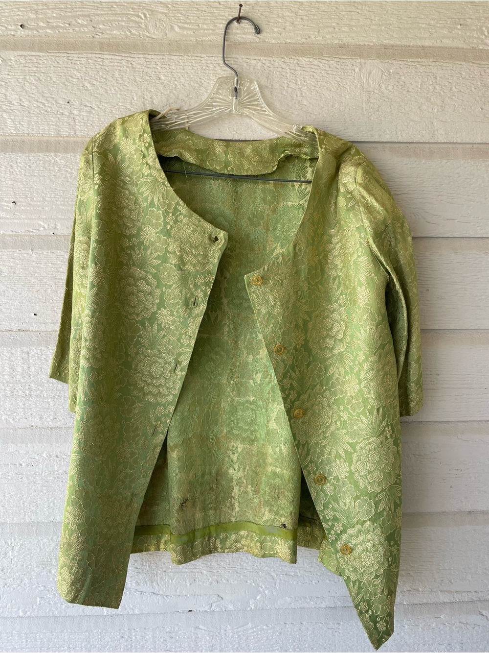 Vintage Kamehameha 2-Pc Green/Gold Floral Woven Blazer/Pant Set - Picture 5 of 13